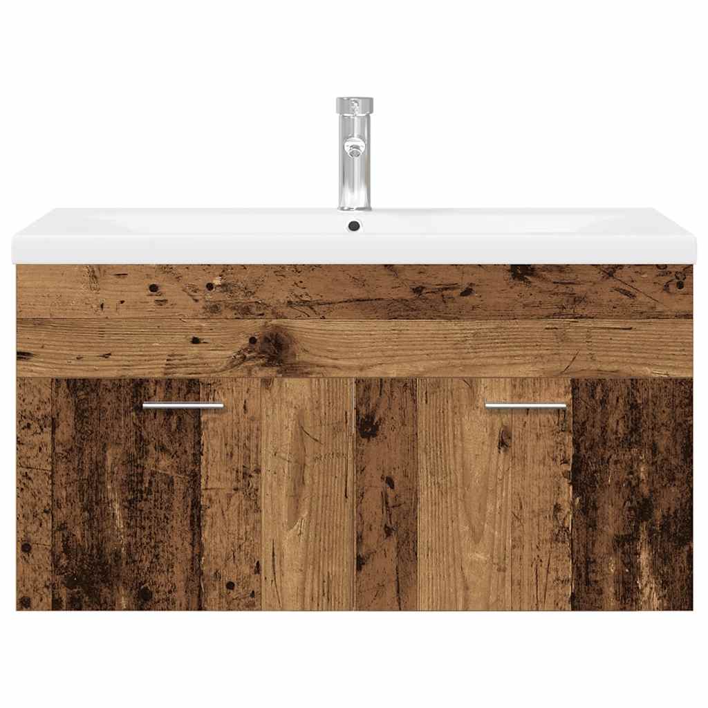 Wastafelkast met ingebouwde wasbak bewerkt hout oud hout is nu te koop bij PeponiXL, paradijselijk wonen!