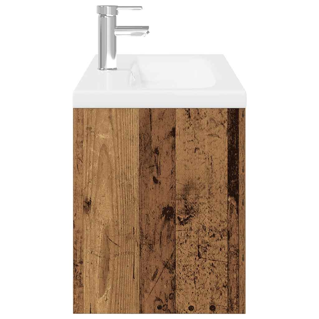 Wastafelkast met ingebouwde wasbak bewerkt hout oud hout is nu te koop bij PeponiXL, paradijselijk wonen!