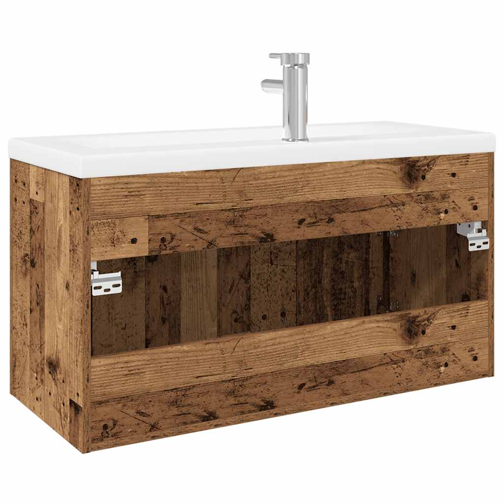 Wastafelkast met ingebouwde wasbak bewerkt hout oud hout is nu te koop bij PeponiXL, paradijselijk wonen!