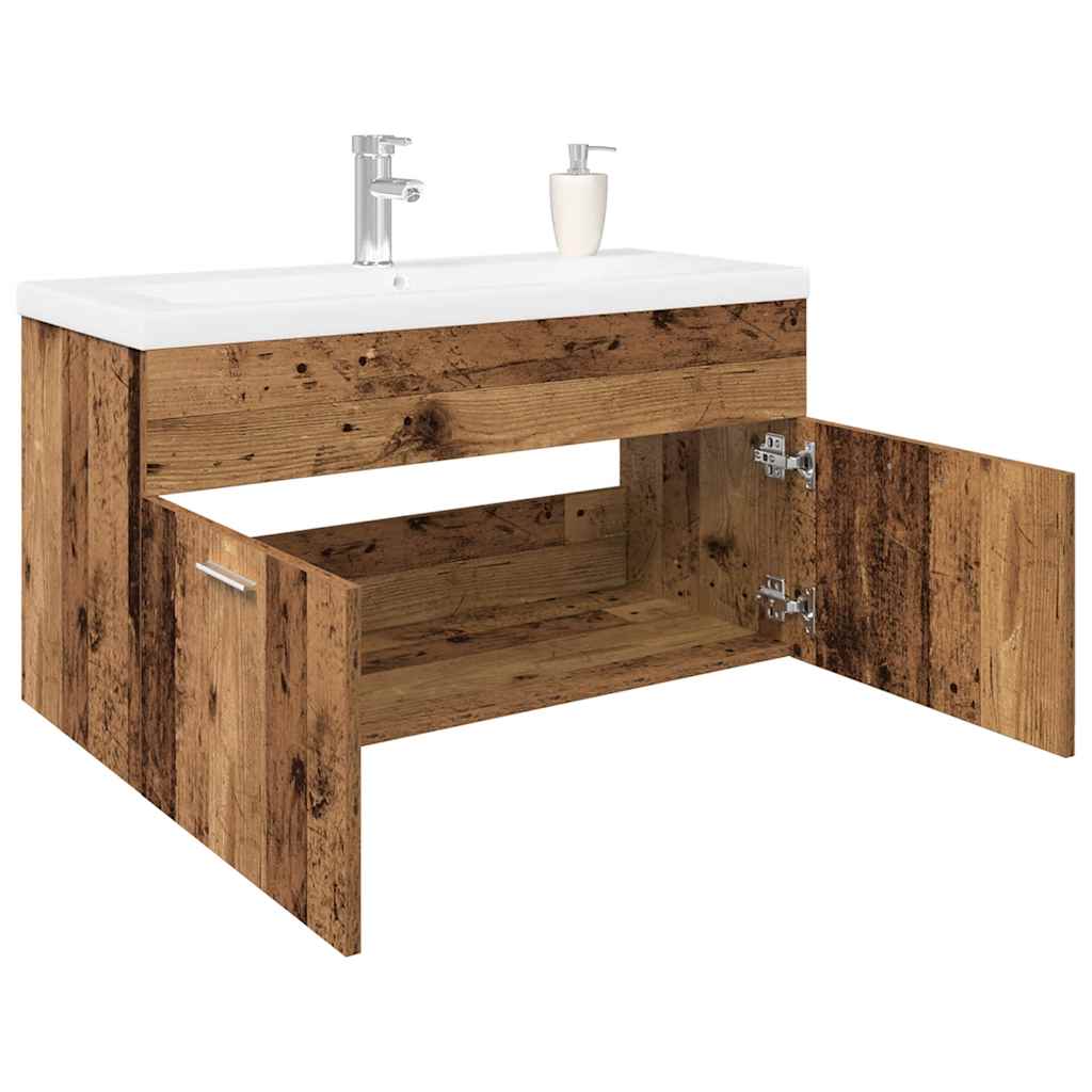 Wastafelkast met ingebouwde wasbak bewerkt hout oud hout is nu te koop bij PeponiXL, paradijselijk wonen!