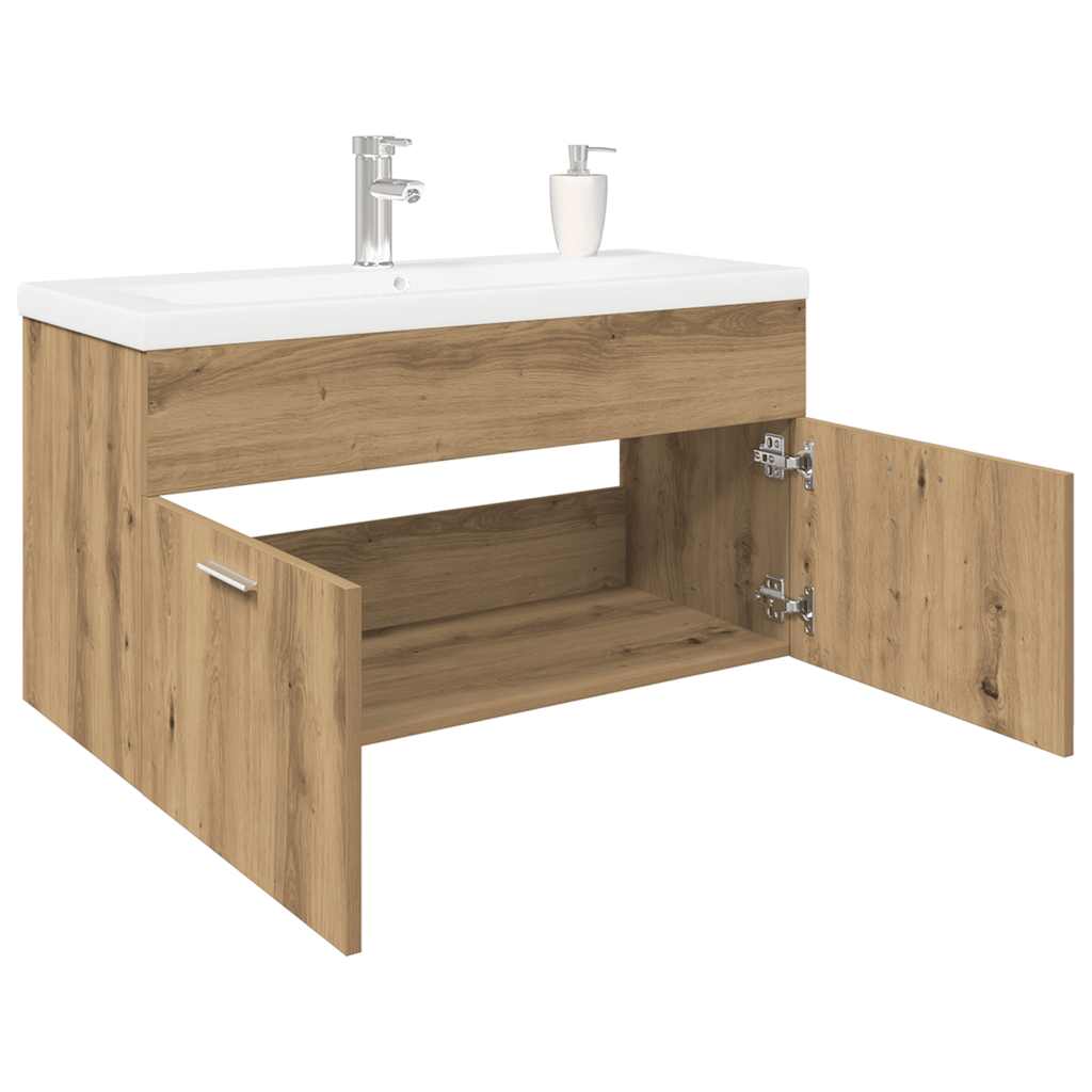Wastafelkast met ingebouwde wasbak hout artisanaal eiken is nu te koop bij PeponiXL, paradijselijk wonen!