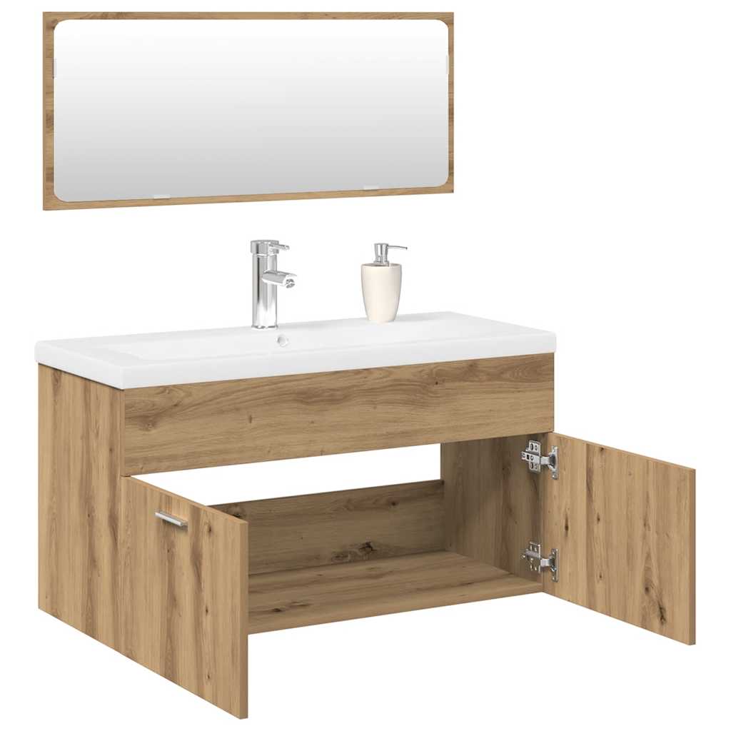 3-delige Badkamermeubelset bewerkt hout artisanaal eikenkleur is nu te koop bij PeponiXL, paradijselijk wonen!