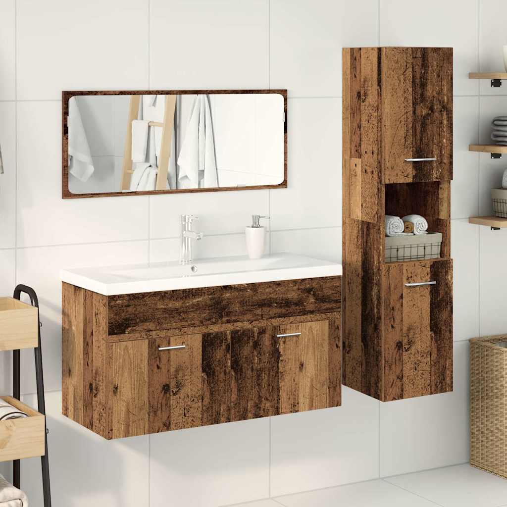 4-delige Badkamermeubelset bewerkt hout oud houtkleurig is nu te koop bij PeponiXL, paradijselijk wonen!