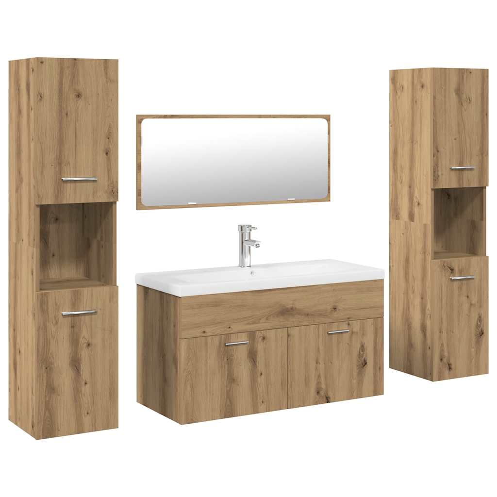 5-delige Badkamermeubelset bewerkt hout artisanaal eikenkleur is nu te koop bij PeponiXL, paradijselijk wonen!