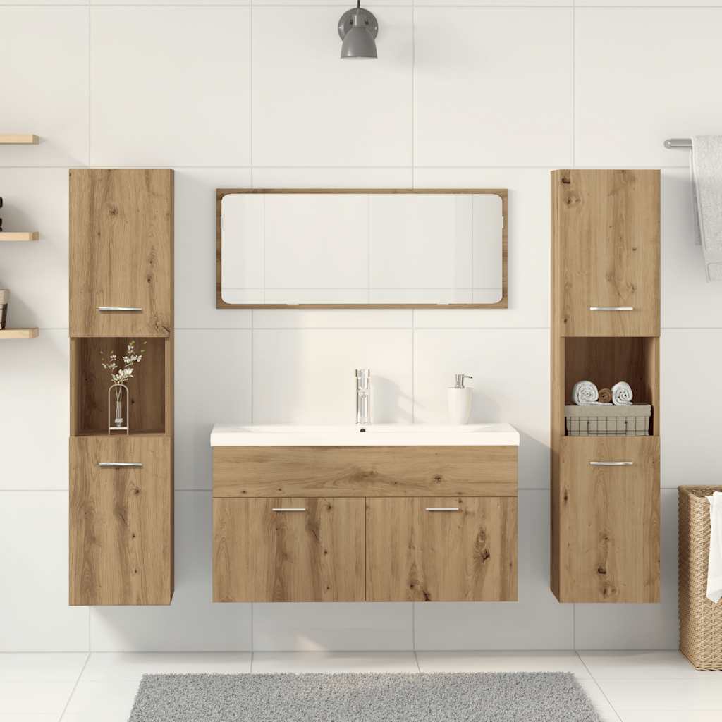 5-delige Badkamermeubelset bewerkt hout artisanaal eikenkleur is nu te koop bij PeponiXL, paradijselijk wonen!