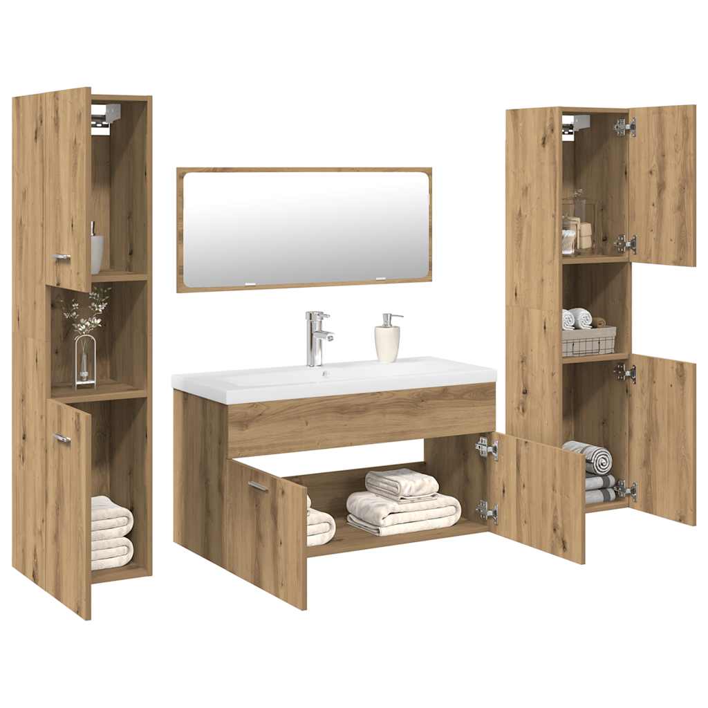 5-delige Badkamermeubelset bewerkt hout artisanaal eikenkleur is nu te koop bij PeponiXL, paradijselijk wonen!
