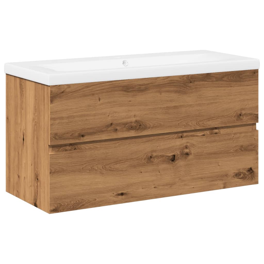Wastafelkast met ingebouwde wasbak artisanaal eikenkleurig is nu te koop bij PeponiXL, paradijselijk wonen!