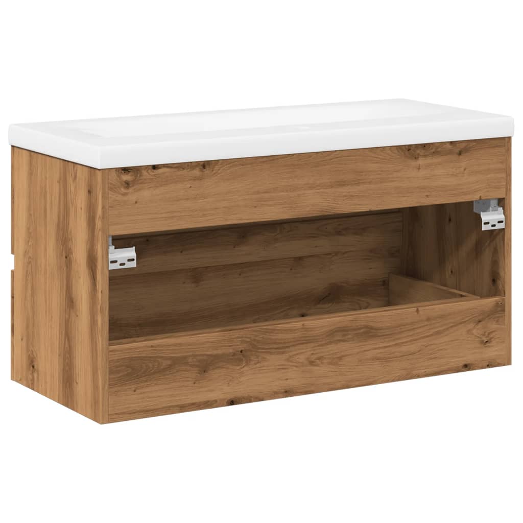 Wastafelkast met ingebouwde wasbak artisanaal eikenkleurig is nu te koop bij PeponiXL, paradijselijk wonen!