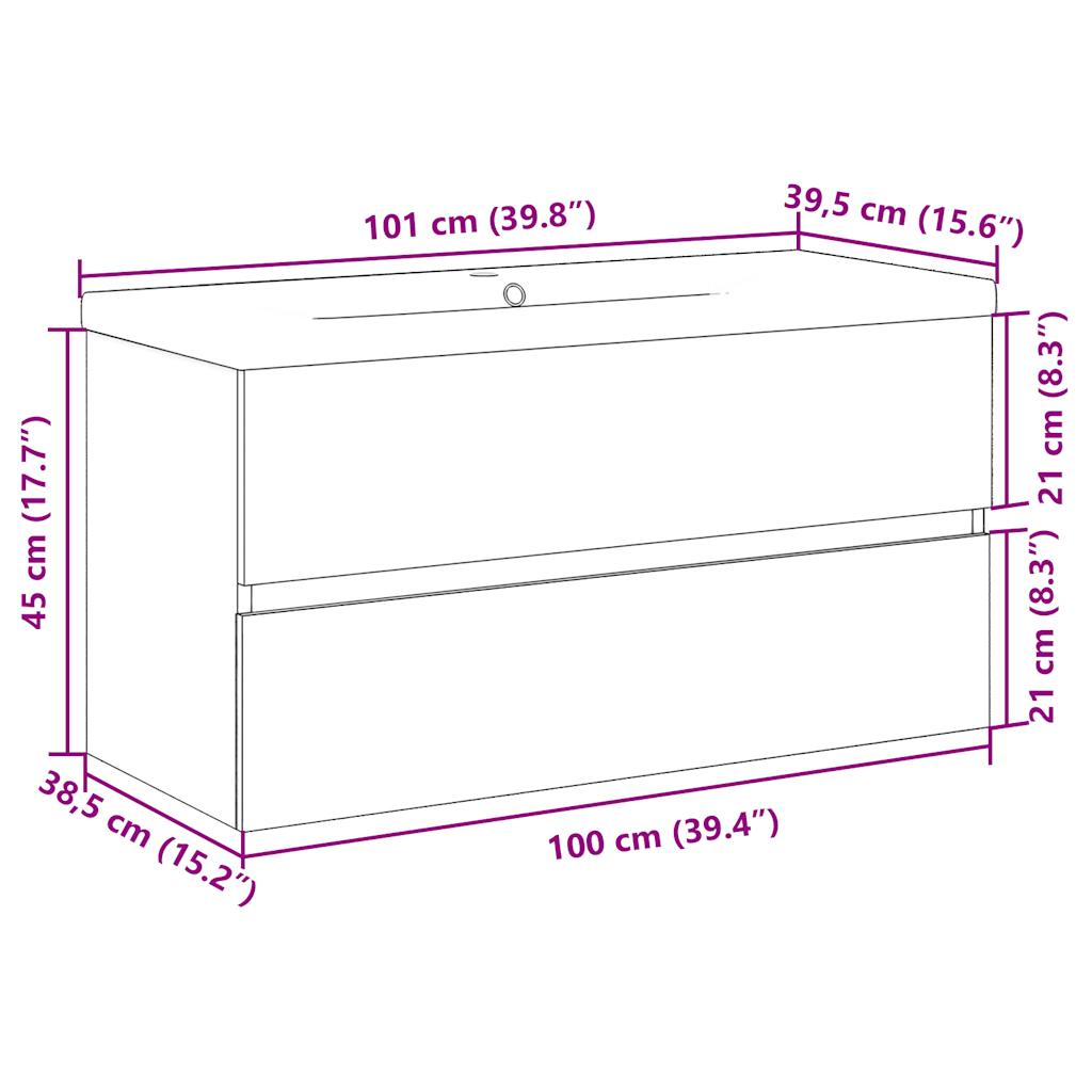 Wastafelkast met ingebouwde wastafel 101x39,5x49 cm oud hout is nu te koop bij PeponiXL, paradijselijk wonen!