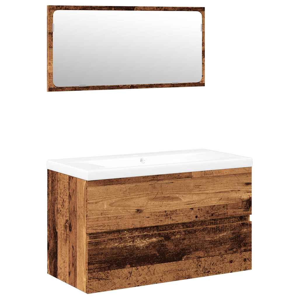 Badkamermeubelset bewerkt hout oud houtkleurig is nu te koop bij PeponiXL, paradijselijk wonen!