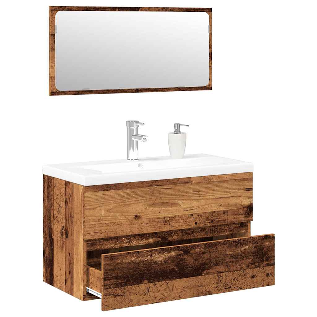 Badkamermeubelset bewerkt hout oud houtkleurig is nu te koop bij PeponiXL, paradijselijk wonen!