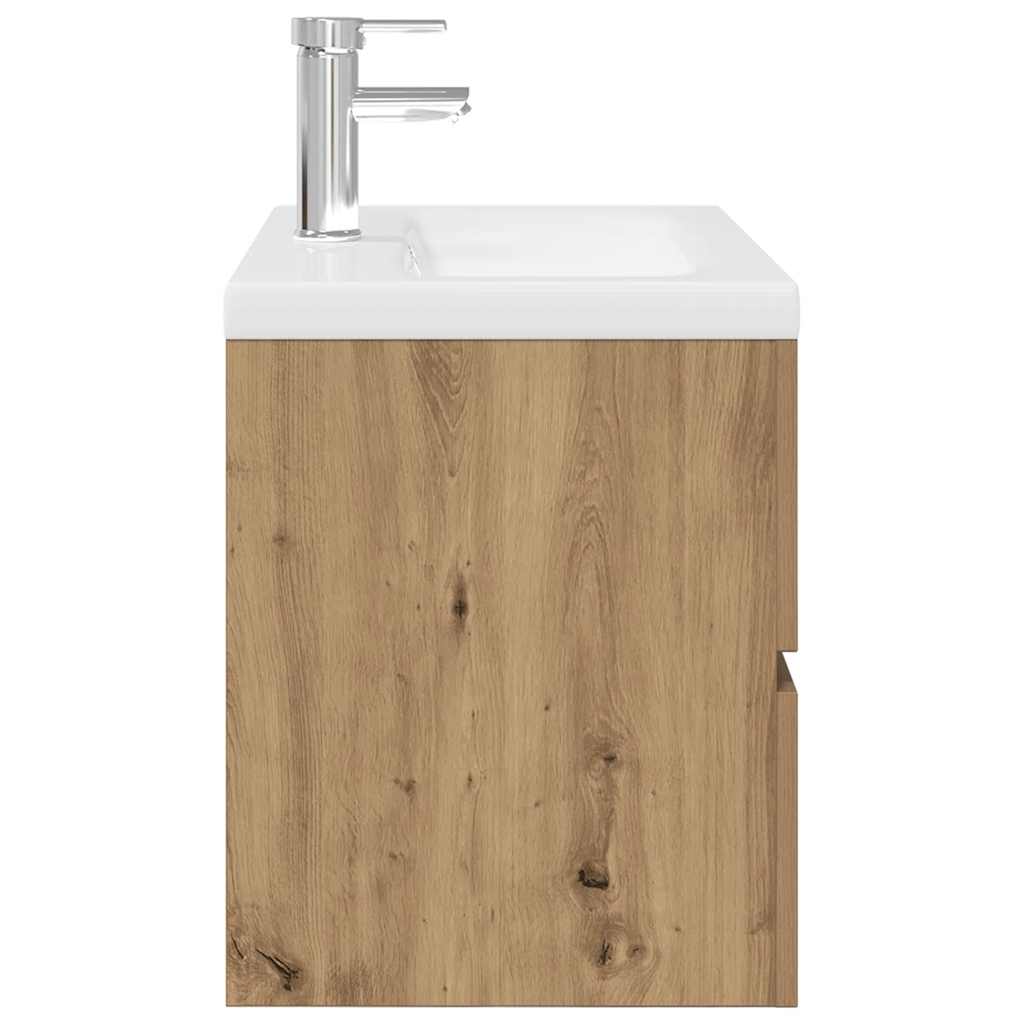 Wastafelkast met ingebouwde wasbak en kraan artisanaal eiken is nu te koop bij PeponiXL, paradijselijk wonen!