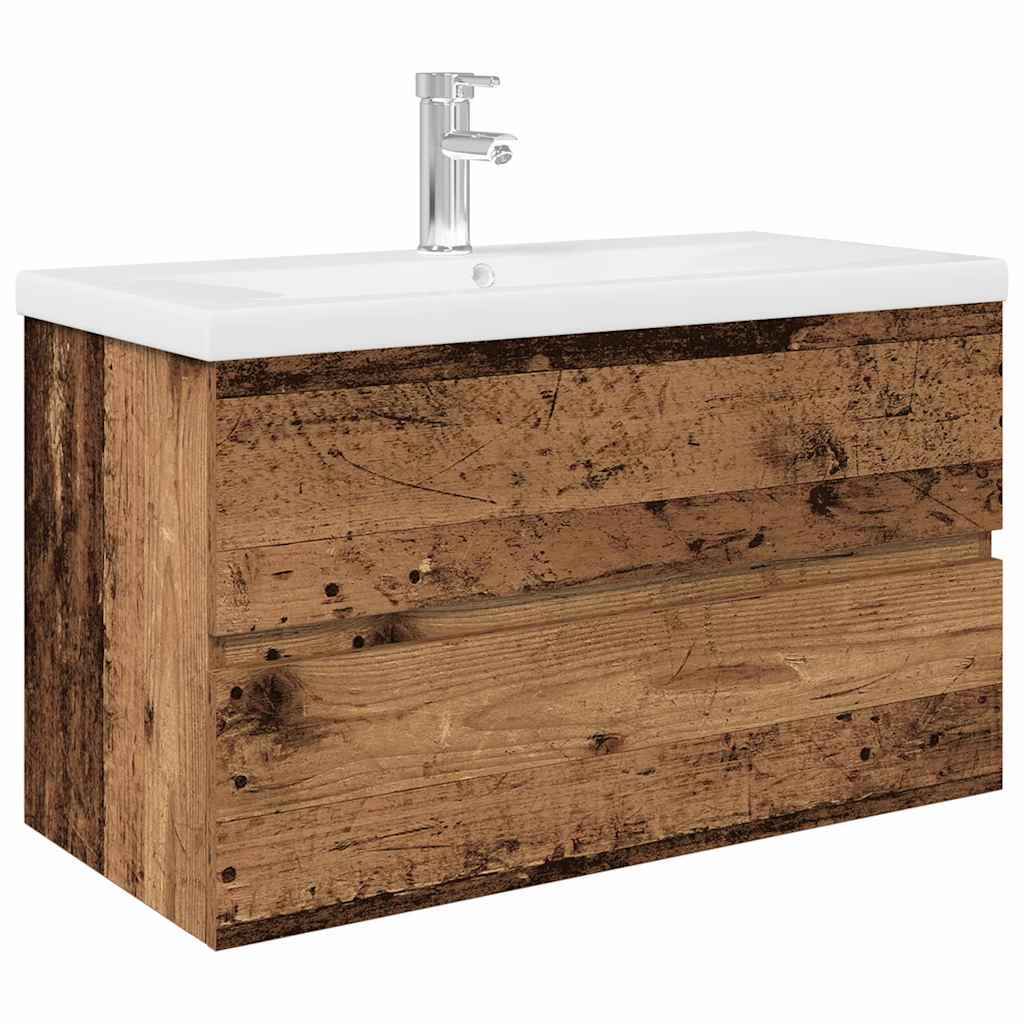Wastafelkast met ingebouwde wasbak en kraan oud houtkleurig is nu te koop bij PeponiXL, paradijselijk wonen!