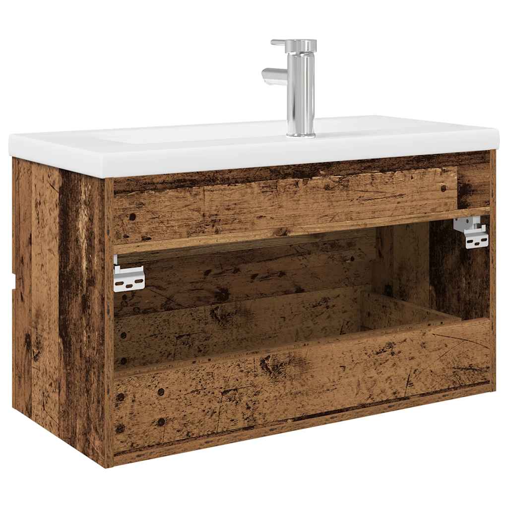 Wastafelkast met ingebouwde wasbak en kraan oud houtkleurig is nu te koop bij PeponiXL, paradijselijk wonen!