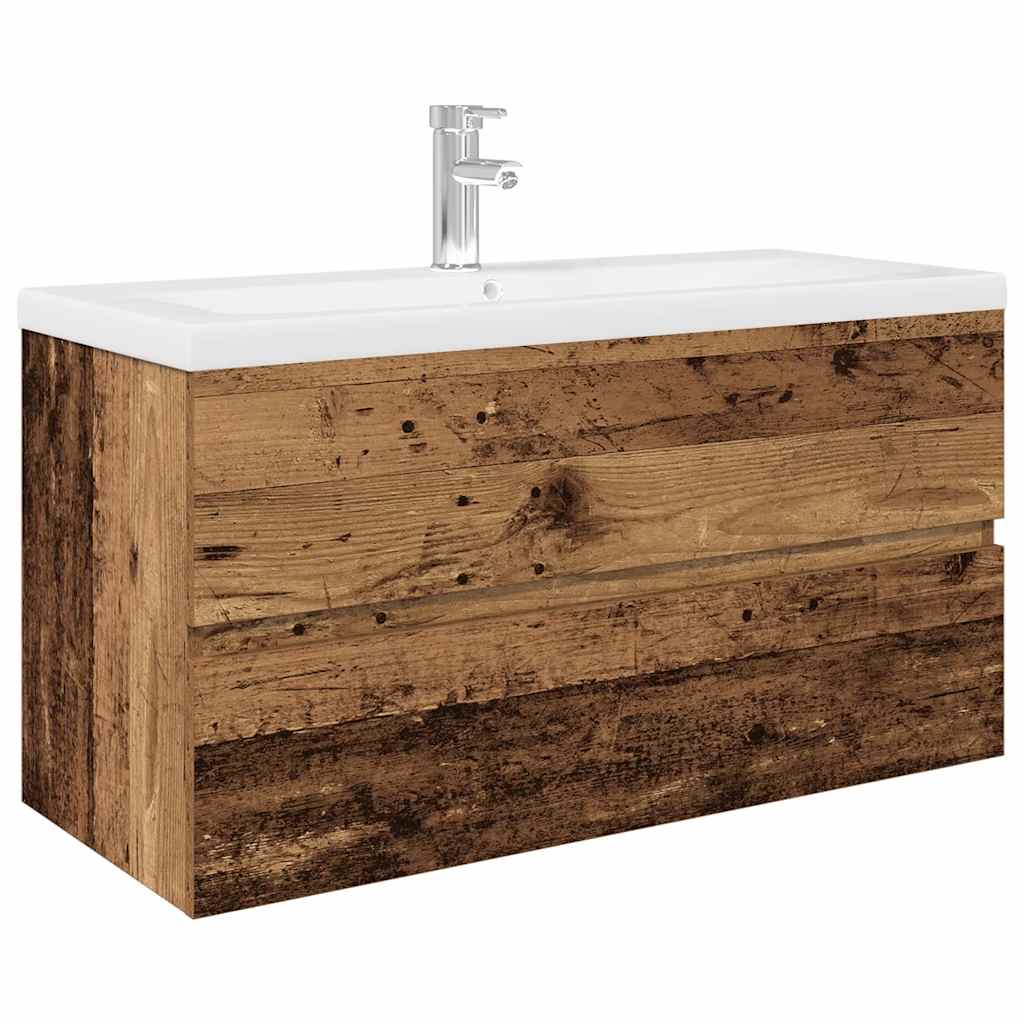 Wastafelkast met ingebouwde wasbak en kraan oud houtkleurig is nu te koop bij PeponiXL, paradijselijk wonen!
