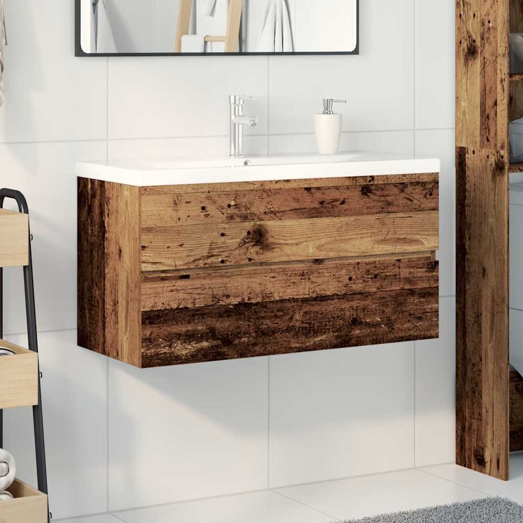 Wastafelkast met ingebouwde wasbak en kraan oud houtkleurig is nu te koop bij PeponiXL, paradijselijk wonen!