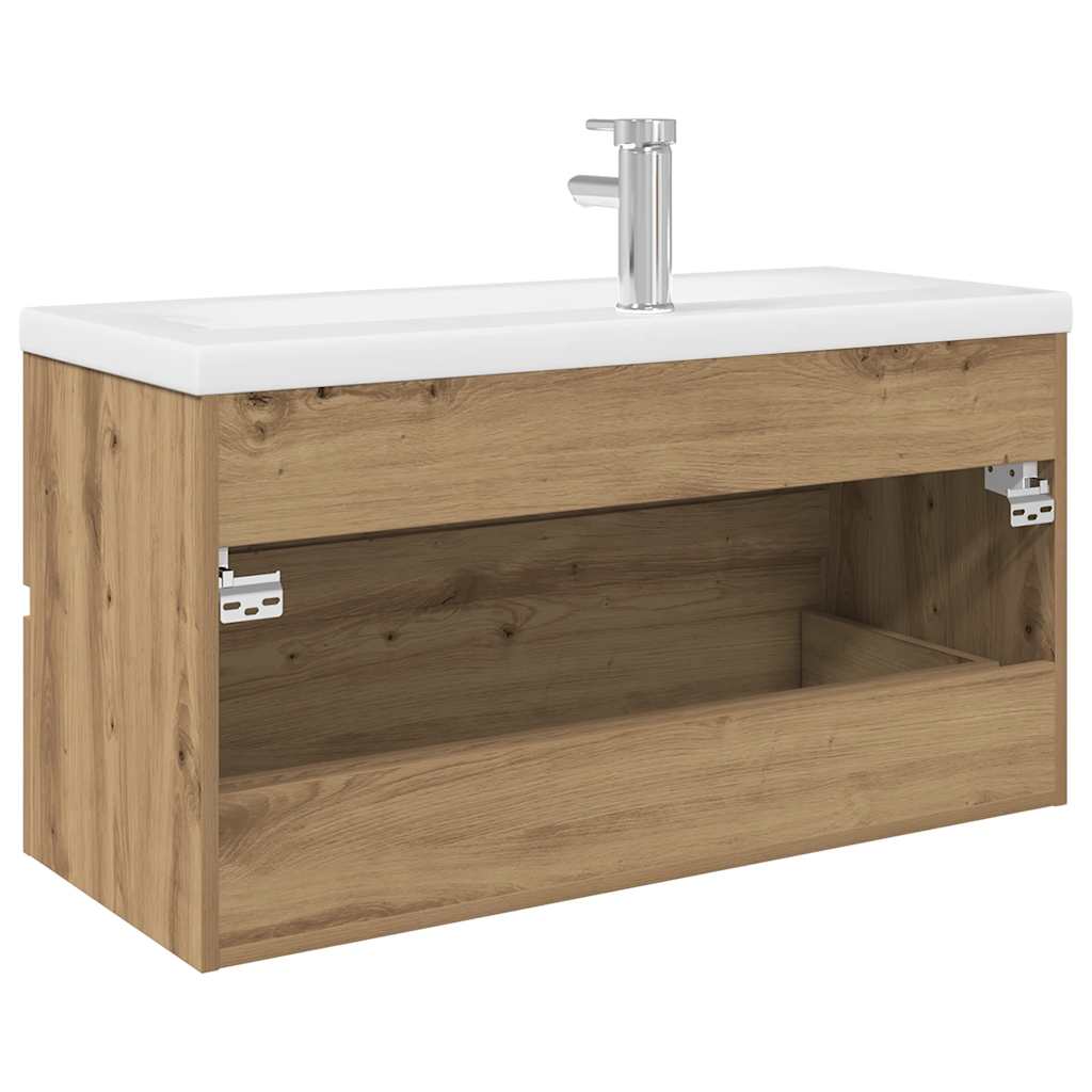 Wastafelkast met ingebouwde wasbak en kraan artisanaal eiken is nu te koop bij PeponiXL, paradijselijk wonen!