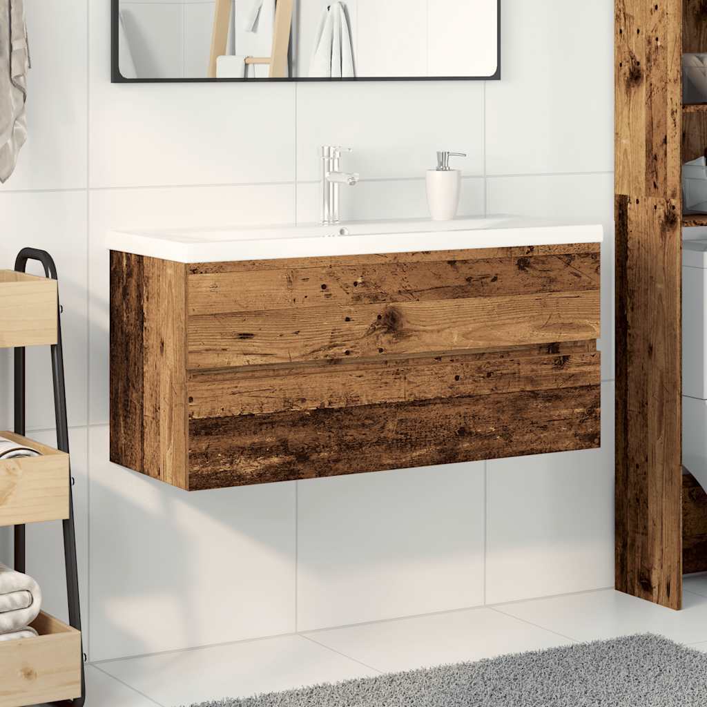 Wastafelkast met ingebouwde wasbak en kraan oud houtkleurig is nu te koop bij PeponiXL, paradijselijk wonen!