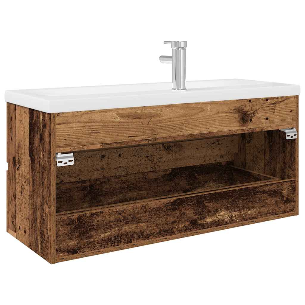 Wastafelkast met ingebouwde wasbak en kraan oud houtkleurig is nu te koop bij PeponiXL, paradijselijk wonen!