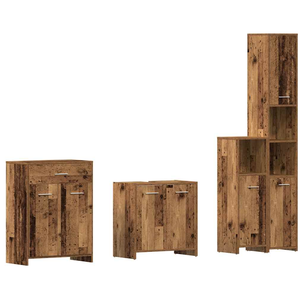 4-delige Badkamermeubelset bewerkt hout oud houtkleurig is nu te koop bij PeponiXL, paradijselijk wonen!