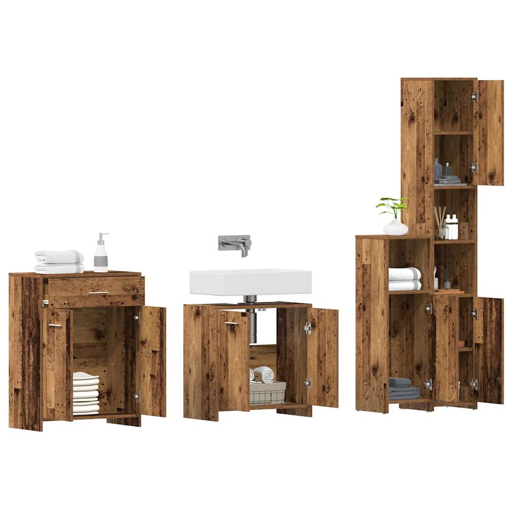 4-delige Badkamermeubelset bewerkt hout oud houtkleurig is nu te koop bij PeponiXL, paradijselijk wonen!