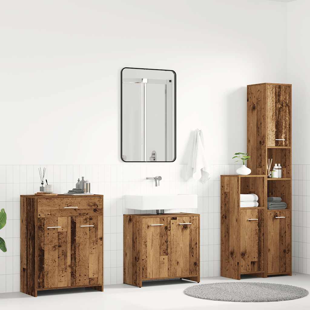 4-delige Badkamermeubelset bewerkt hout oud houtkleurig is nu te koop bij PeponiXL, paradijselijk wonen!