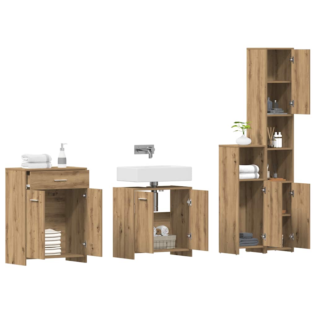 4-delige Badkamermeubelset bewerkt hout artisanaal eikenkleur is nu te koop bij PeponiXL, paradijselijk wonen!