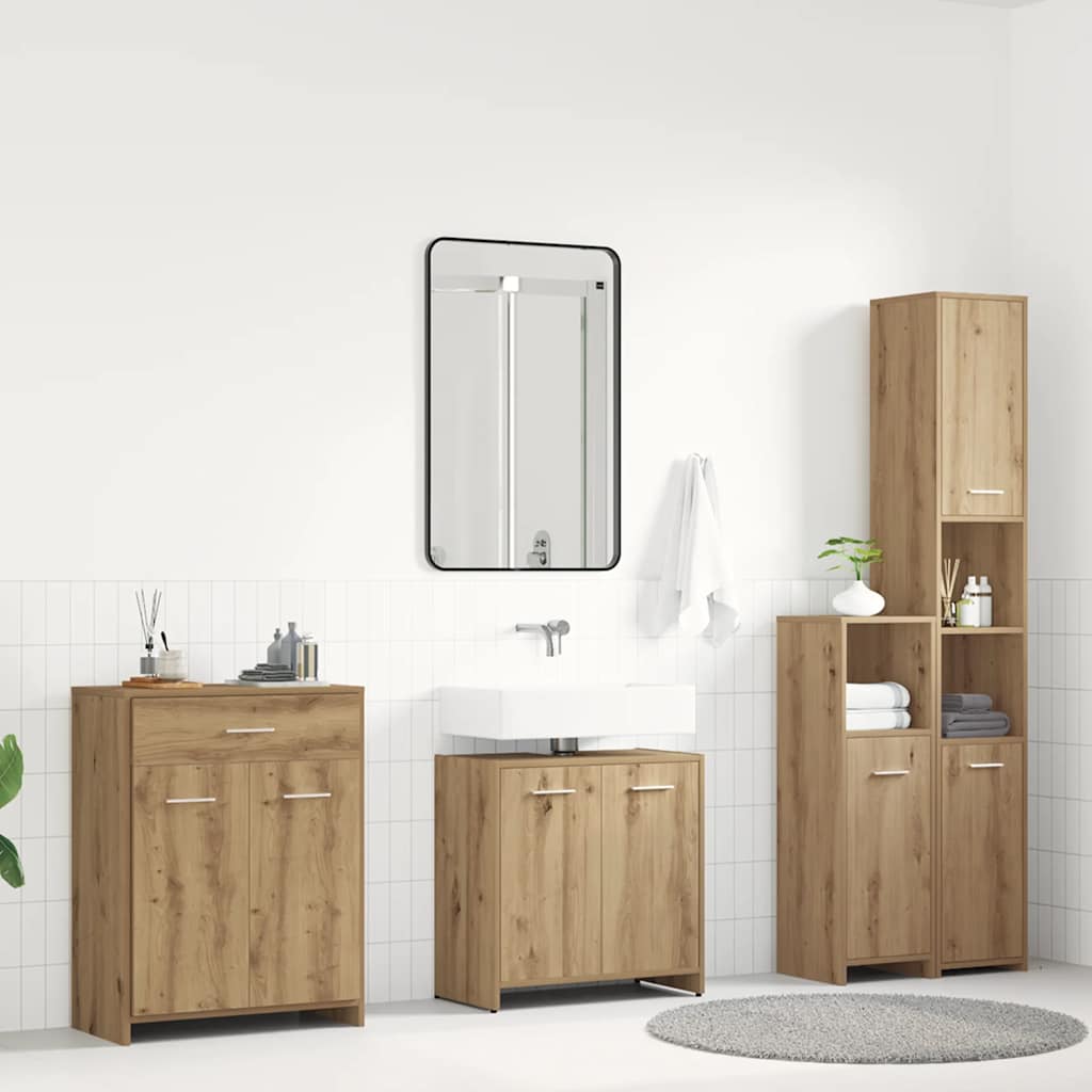 4-delige Badkamermeubelset bewerkt hout artisanaal eikenkleur is nu te koop bij PeponiXL, paradijselijk wonen!