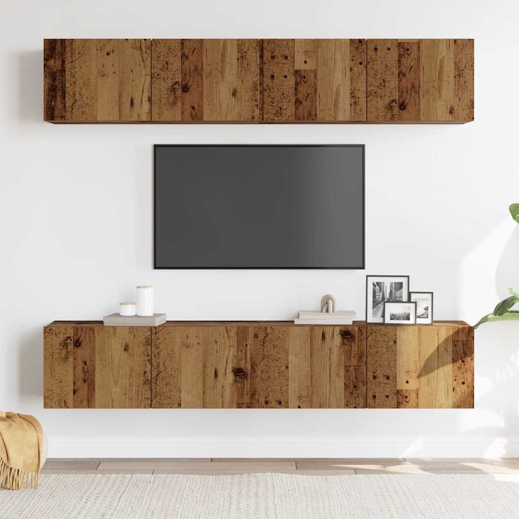 Tv-wandkasten 4 st bewerkt hout oud houtkleurig is nu te koop bij PeponiXL, paradijselijk wonen!