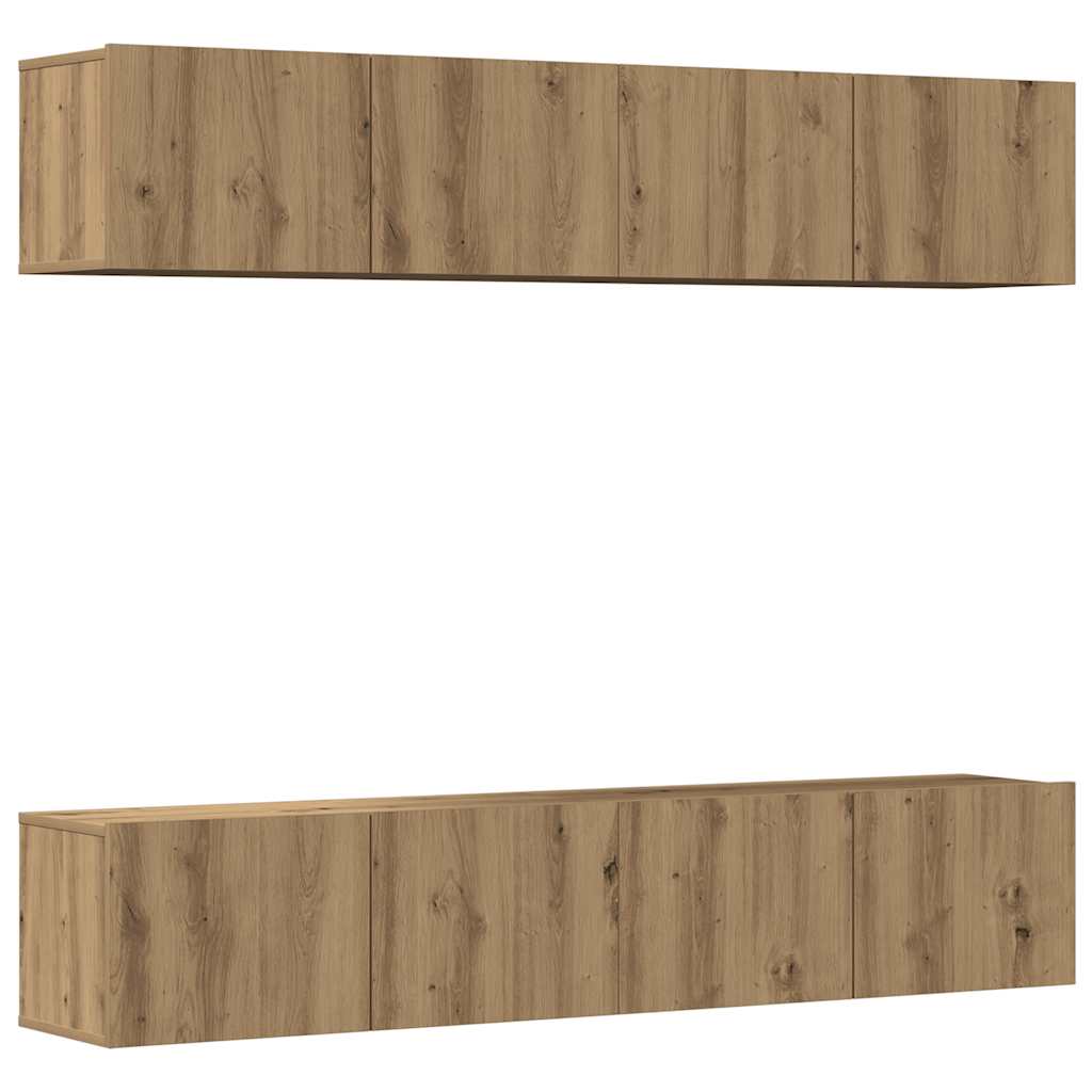 Tv-wandkasten 4 st bewerkt hout artisanaal eikenkleurig is nu te koop bij PeponiXL, paradijselijk wonen!