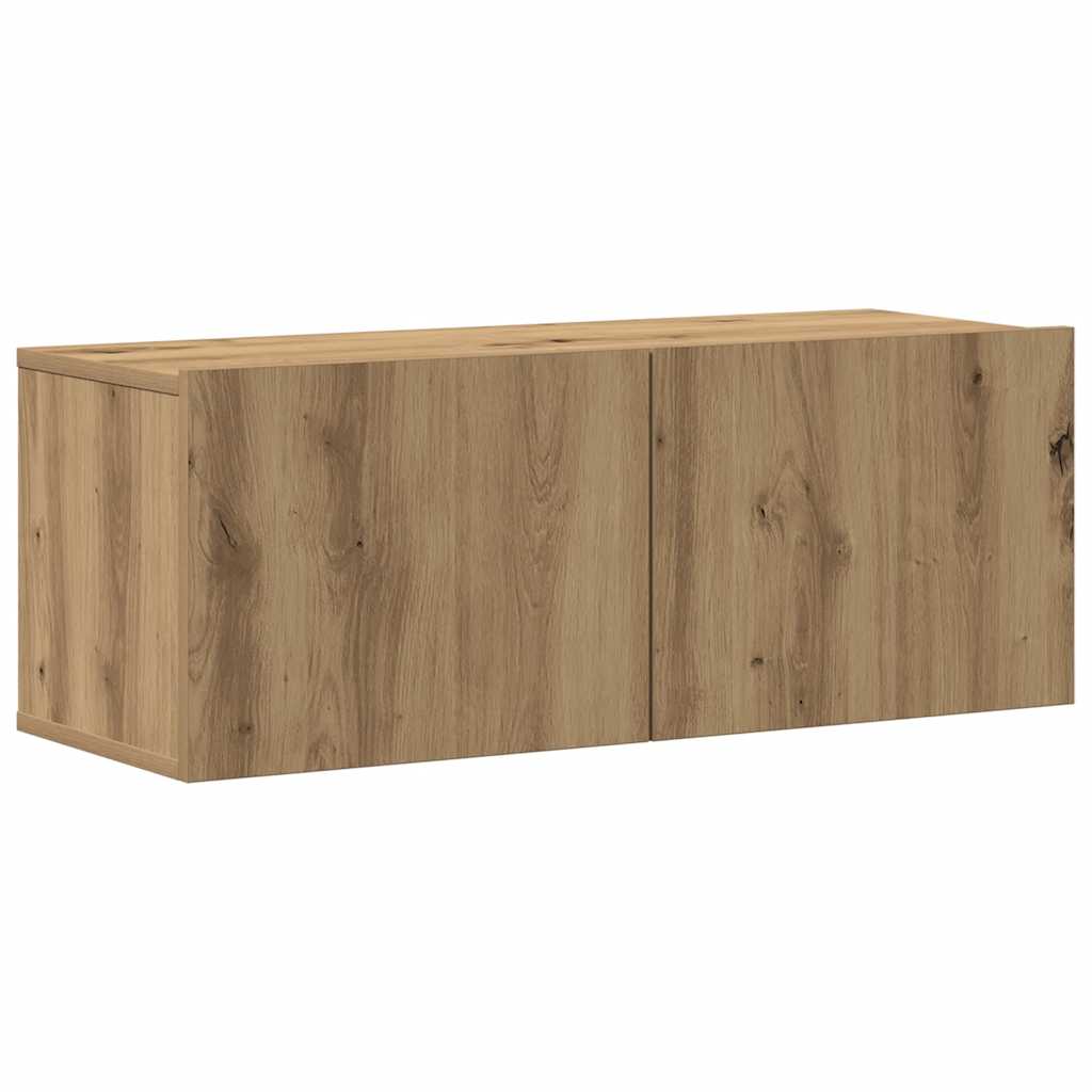 Tv-wandkasten 4 st bewerkt hout artisanaal eikenkleurig is nu te koop bij PeponiXL, paradijselijk wonen!
