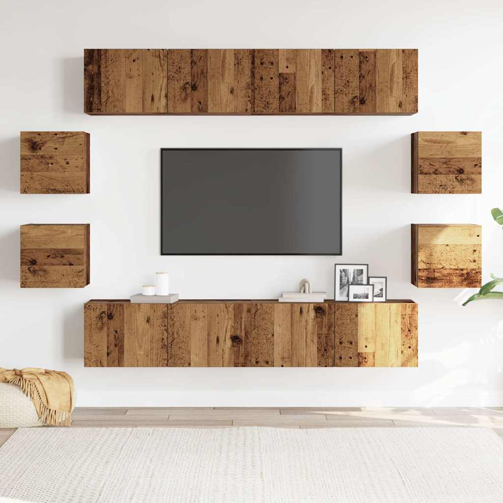 8-delig Tv-meubelset wandmontage bewerkt hout oud houtkleurig is nu te koop bij PeponiXL, paradijselijk wonen!