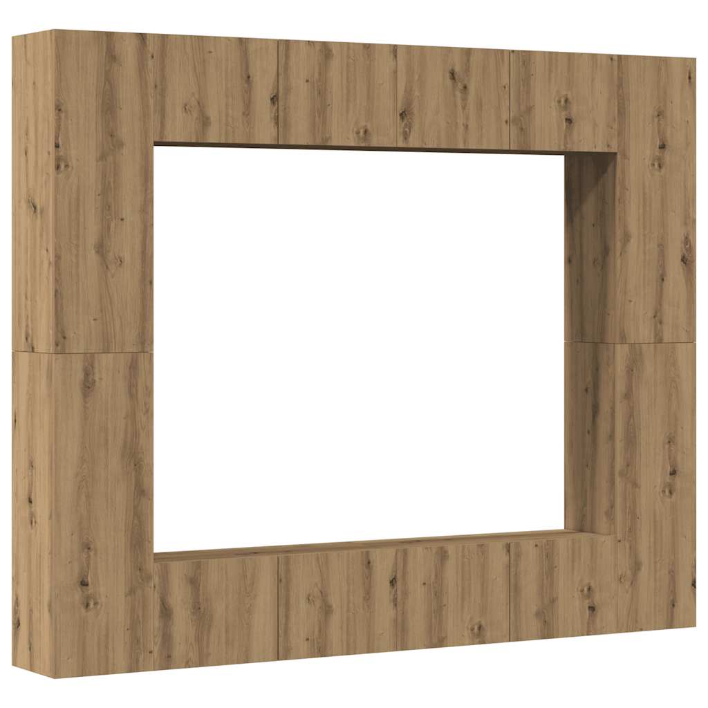 8-delig Tv-meubelset wandmontage bewerkt hout artisanaal eiken is nu te koop bij PeponiXL, paradijselijk wonen!