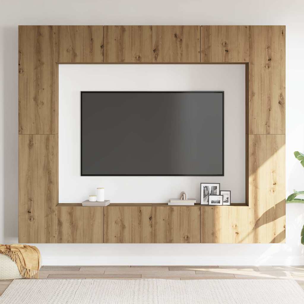 8-delig Tv-meubelset wandmontage bewerkt hout artisanaal eiken is nu te koop bij PeponiXL, paradijselijk wonen!