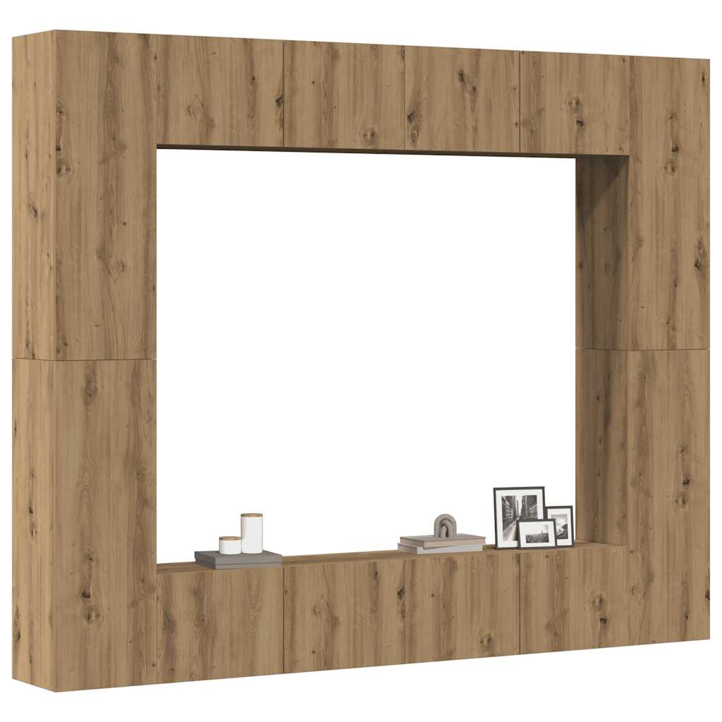 8-delig Tv-meubelset wandmontage bewerkt hout artisanaal eiken is nu te koop bij PeponiXL, paradijselijk wonen!