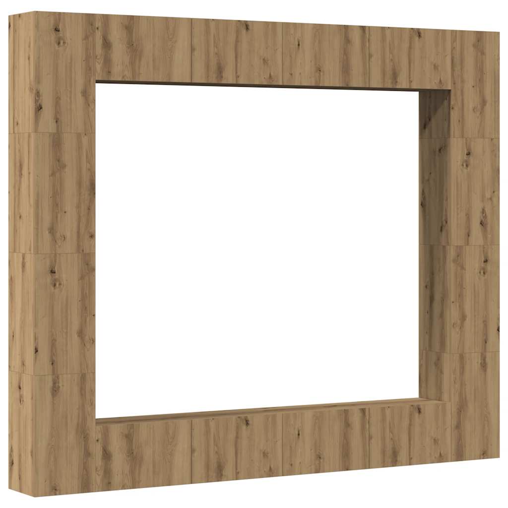 8-delig Tv-meubelset wandmontage bewerkt hout artisanaal eiken is nu te koop bij PeponiXL, paradijselijk wonen!