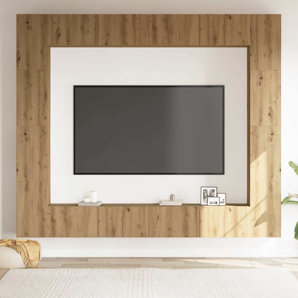 8-delig Tv-meubelset wandmontage bewerkt hout artisanaal eiken is nu te koop bij PeponiXL, paradijselijk wonen!