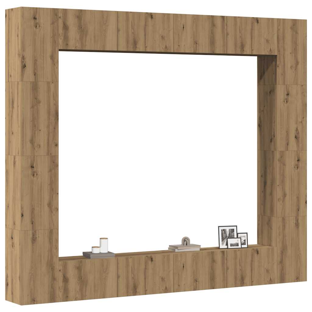 8-delig Tv-meubelset wandmontage bewerkt hout artisanaal eiken is nu te koop bij PeponiXL, paradijselijk wonen!