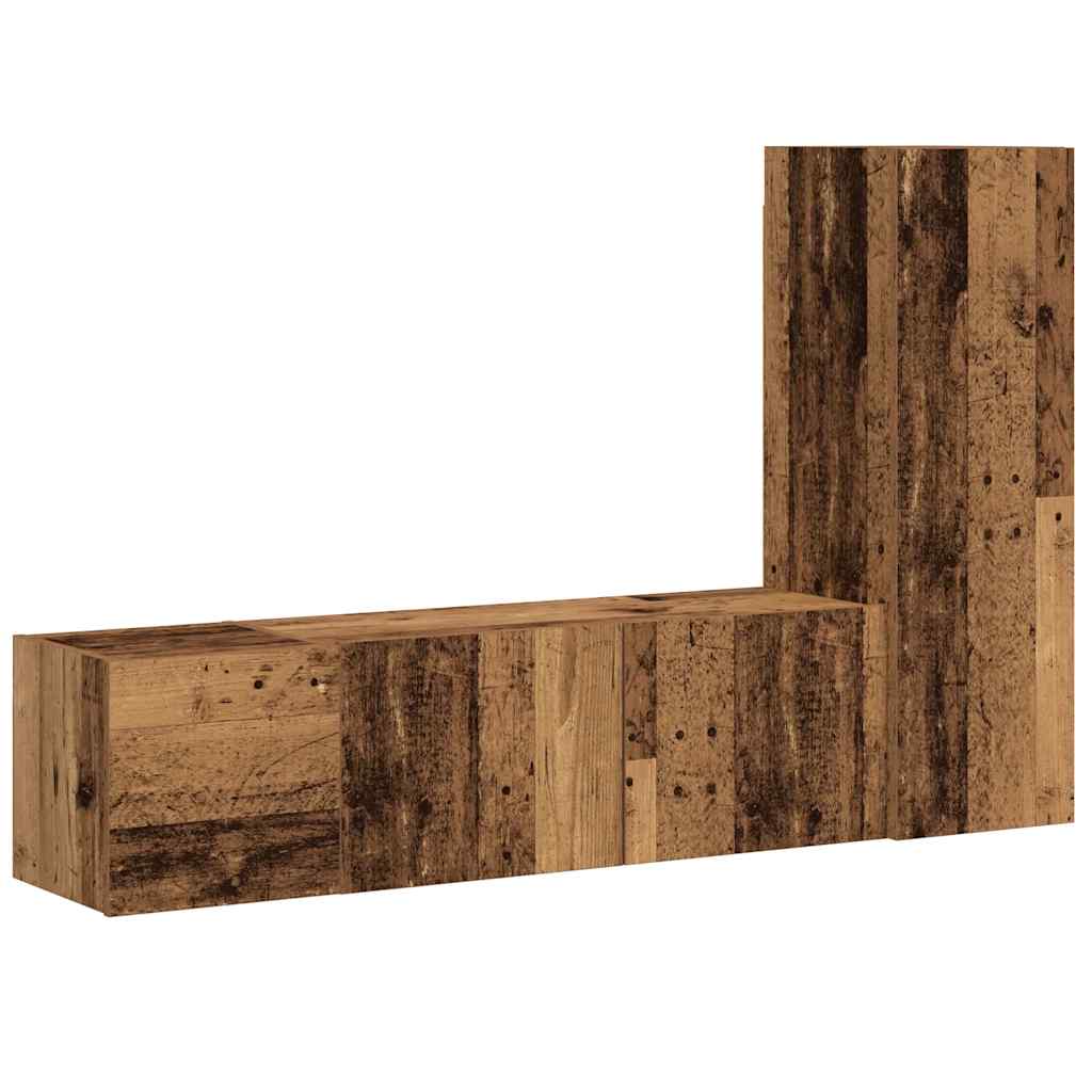 Tv-wandkasten 3 st bewerkt hout oud houtkleurig is nu te koop bij PeponiXL, paradijselijk wonen!