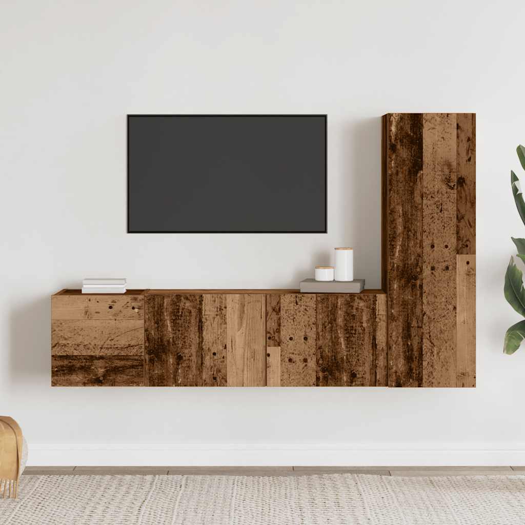 Tv-wandkasten 3 st bewerkt hout oud houtkleurig is nu te koop bij PeponiXL, paradijselijk wonen!