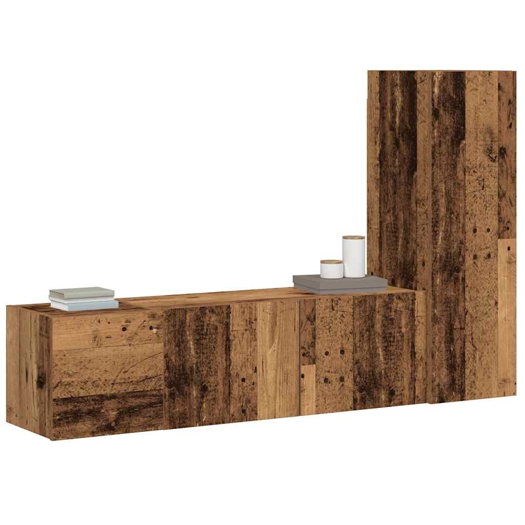 Tv-wandkasten 3 st bewerkt hout oud houtkleurig is nu te koop bij PeponiXL, paradijselijk wonen!