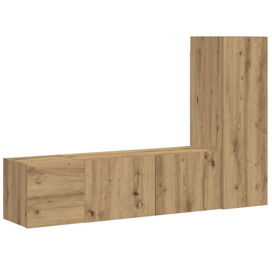 Tv-wandkasten 3 st bewerkt hout artisanaal eikenkleurig is nu te koop bij PeponiXL, paradijselijk wonen!