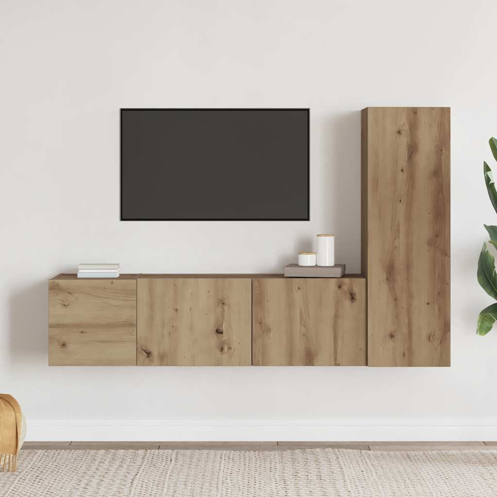 Tv-wandkasten 3 st bewerkt hout artisanaal eikenkleurig is nu te koop bij PeponiXL, paradijselijk wonen!