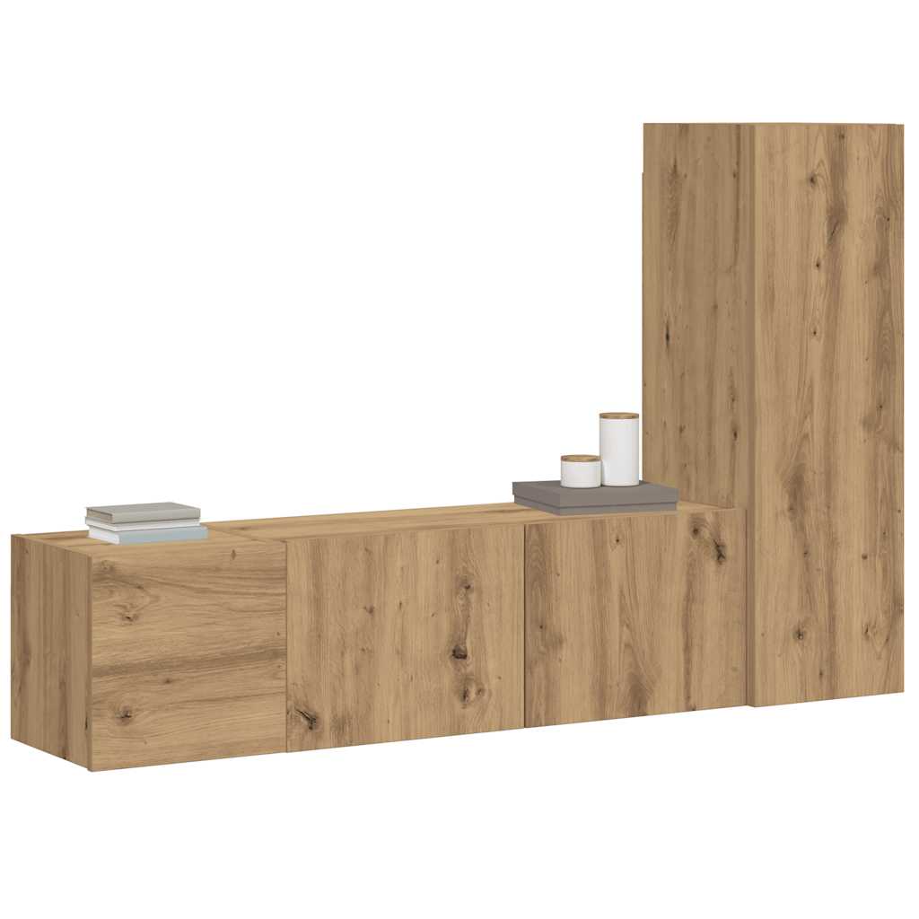 Tv-wandkasten 3 st bewerkt hout artisanaal eikenkleurig is nu te koop bij PeponiXL, paradijselijk wonen!