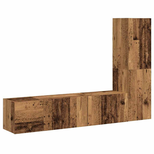 Tv-wandkasten 3 st bewerkt hout oud houtkleurig is nu te koop bij PeponiXL, paradijselijk wonen!