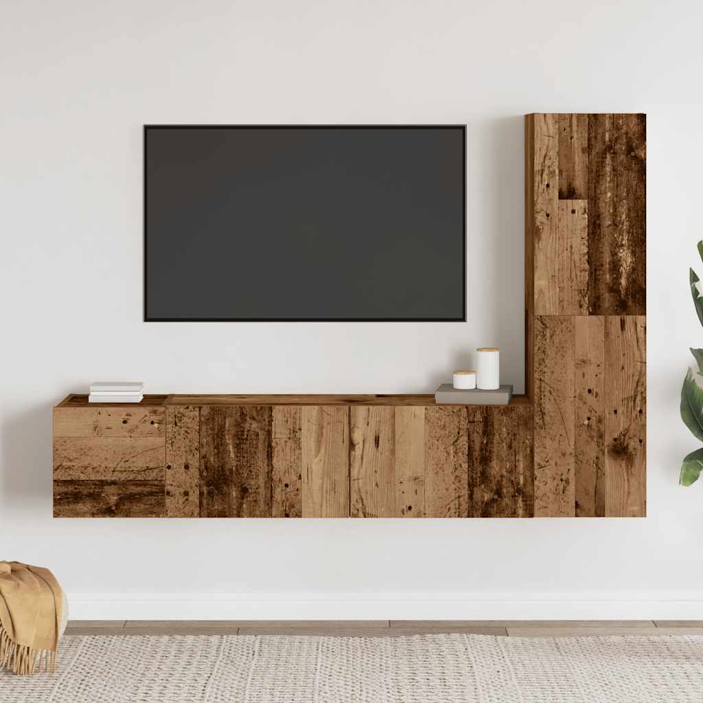 Tv-wandkasten 3 st bewerkt hout oud houtkleurig is nu te koop bij PeponiXL, paradijselijk wonen!