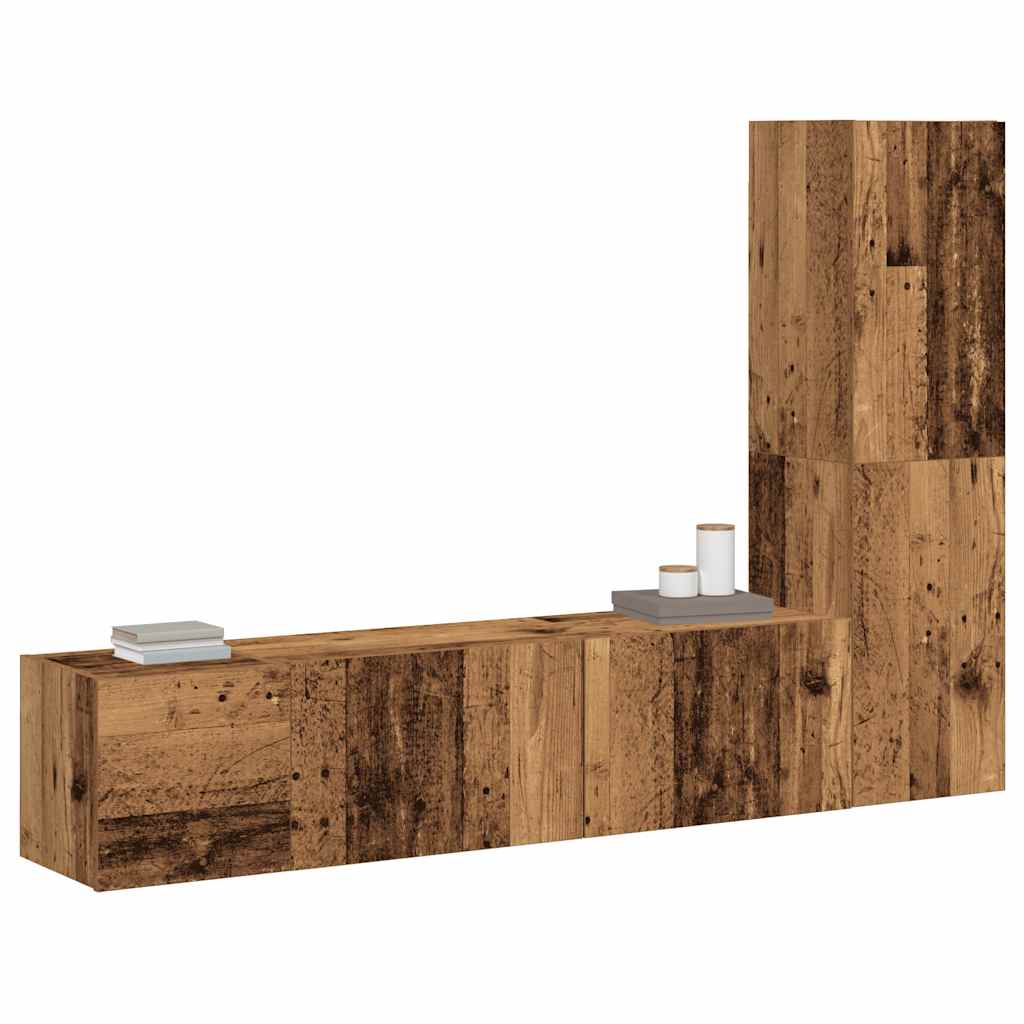 Tv-wandkasten 3 st bewerkt hout oud houtkleurig is nu te koop bij PeponiXL, paradijselijk wonen!