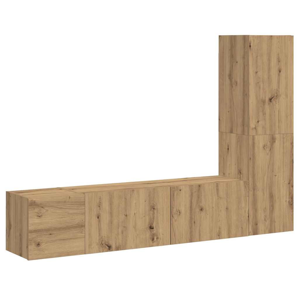 Tv-wandkasten 3 st bewerkt hout artisanaal eikenkleurig is nu te koop bij PeponiXL, paradijselijk wonen!