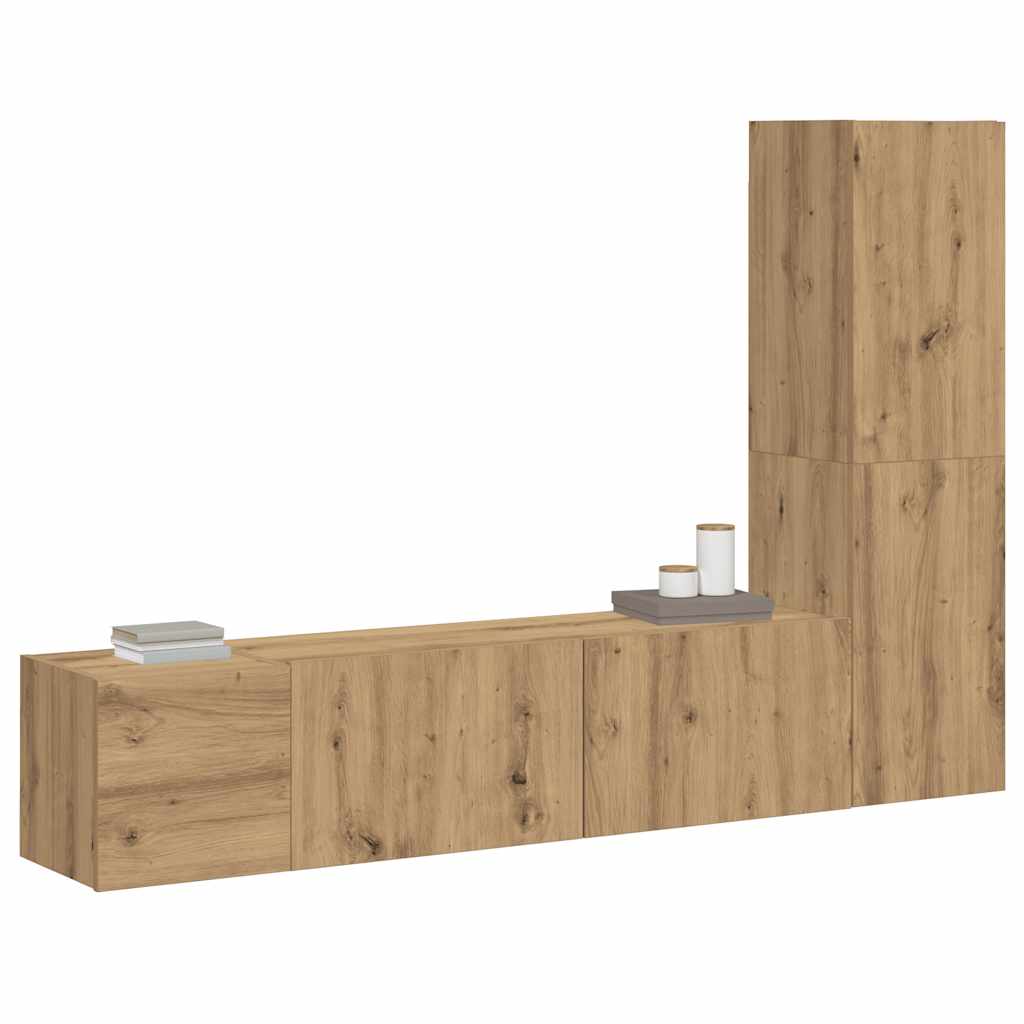 Tv-wandkasten 3 st bewerkt hout artisanaal eikenkleurig is nu te koop bij PeponiXL, paradijselijk wonen!