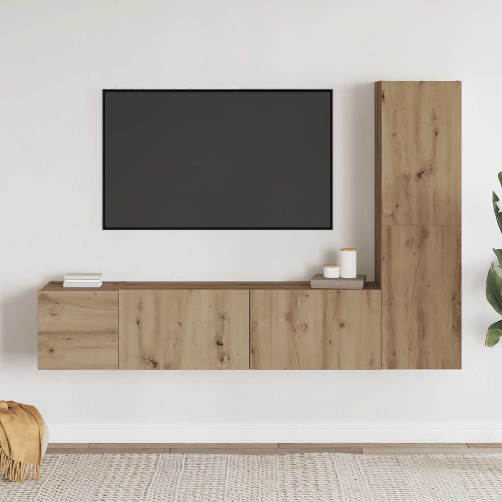 Tv-wandkasten 3 st bewerkt hout artisanaal eikenkleurig is nu te koop bij PeponiXL, paradijselijk wonen!